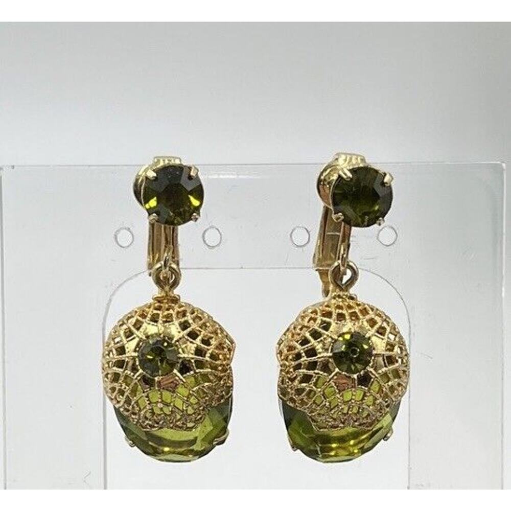 D&E Juliana Sarah Coventry Vintage Touch of Elegance Book Clip‎ Earrings Green